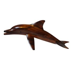 Vtg Wooden DOLPHIN Hand Made Carved Sculpture Ziricote BELIZE Hardwood Signed